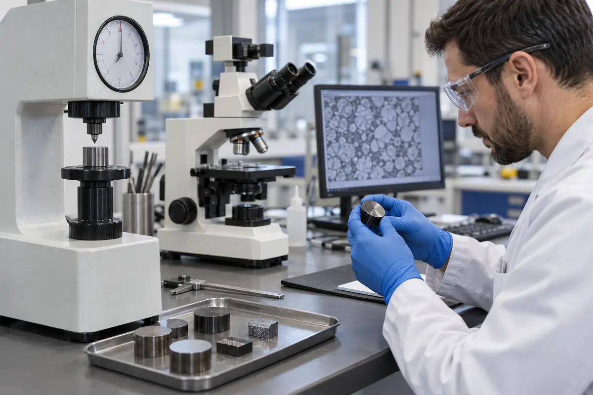Hardness testing and metallurgical inspection of heat-treated steel samples